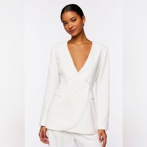 White Plunging Wrap Blazer